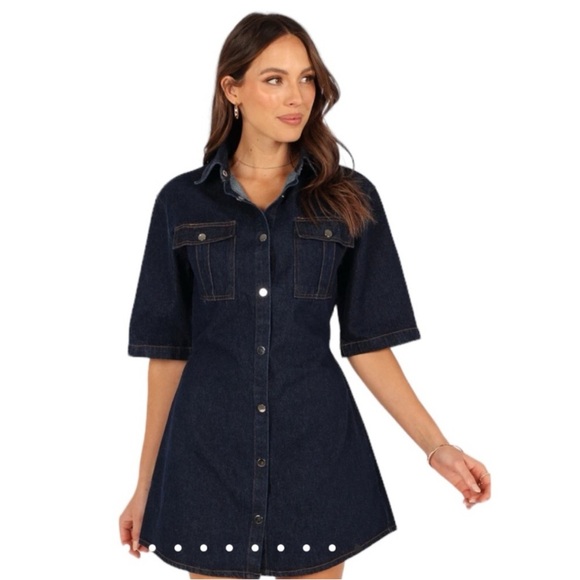 Petal & Pup Rev Mini Short Sleeve Button Denim Dress Size Small NEW - Picture 3 of 15